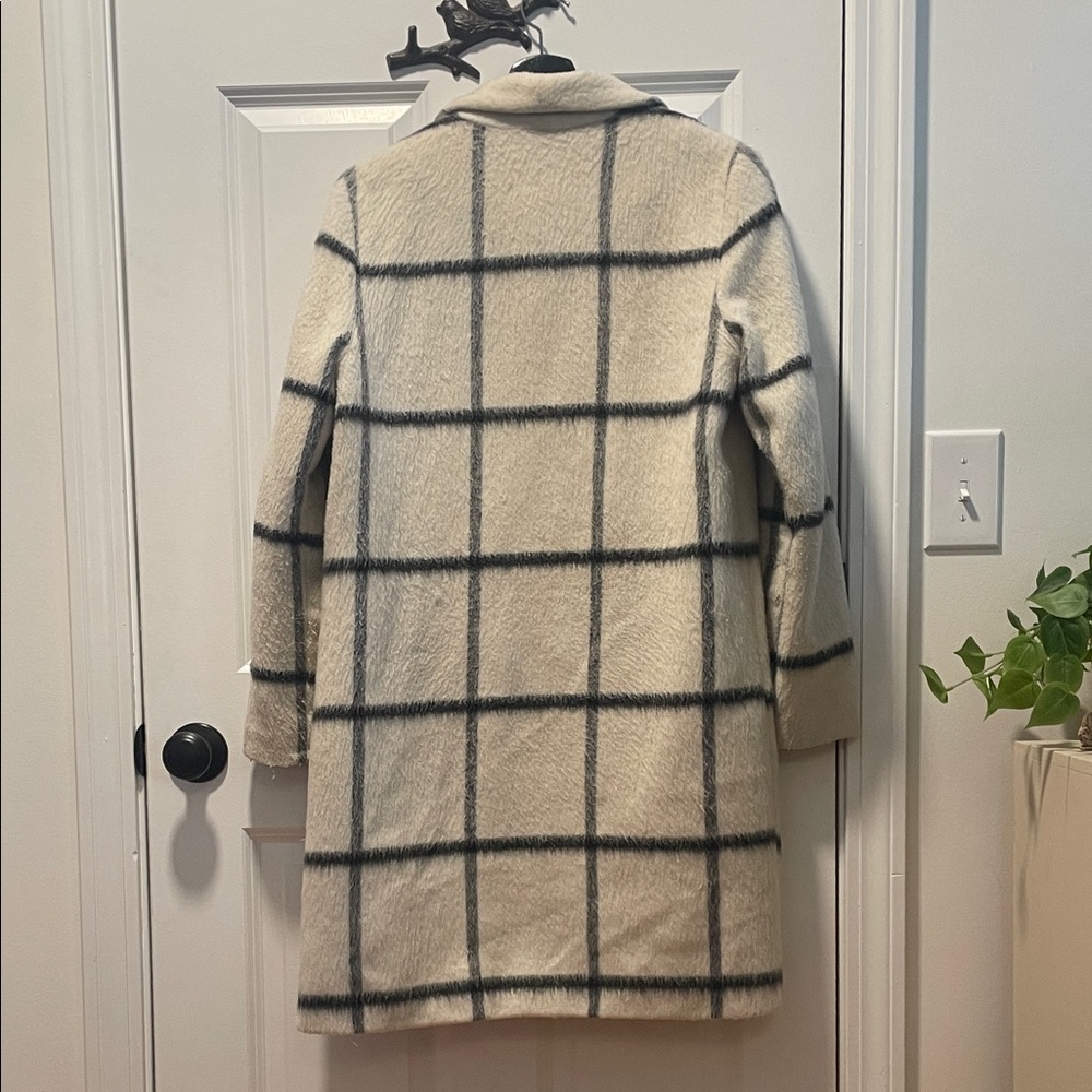 Elevenses Cream and Black Plaid Long Coat - Picture 4 of 4